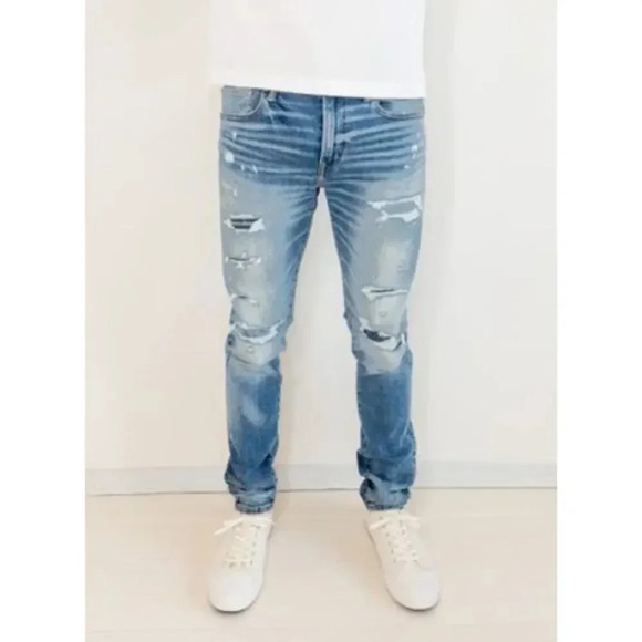 NWOT American Eagle Straight Jeans Next Level Airflex Distressed Blue Mens 30X34 - Picture 1 of 9